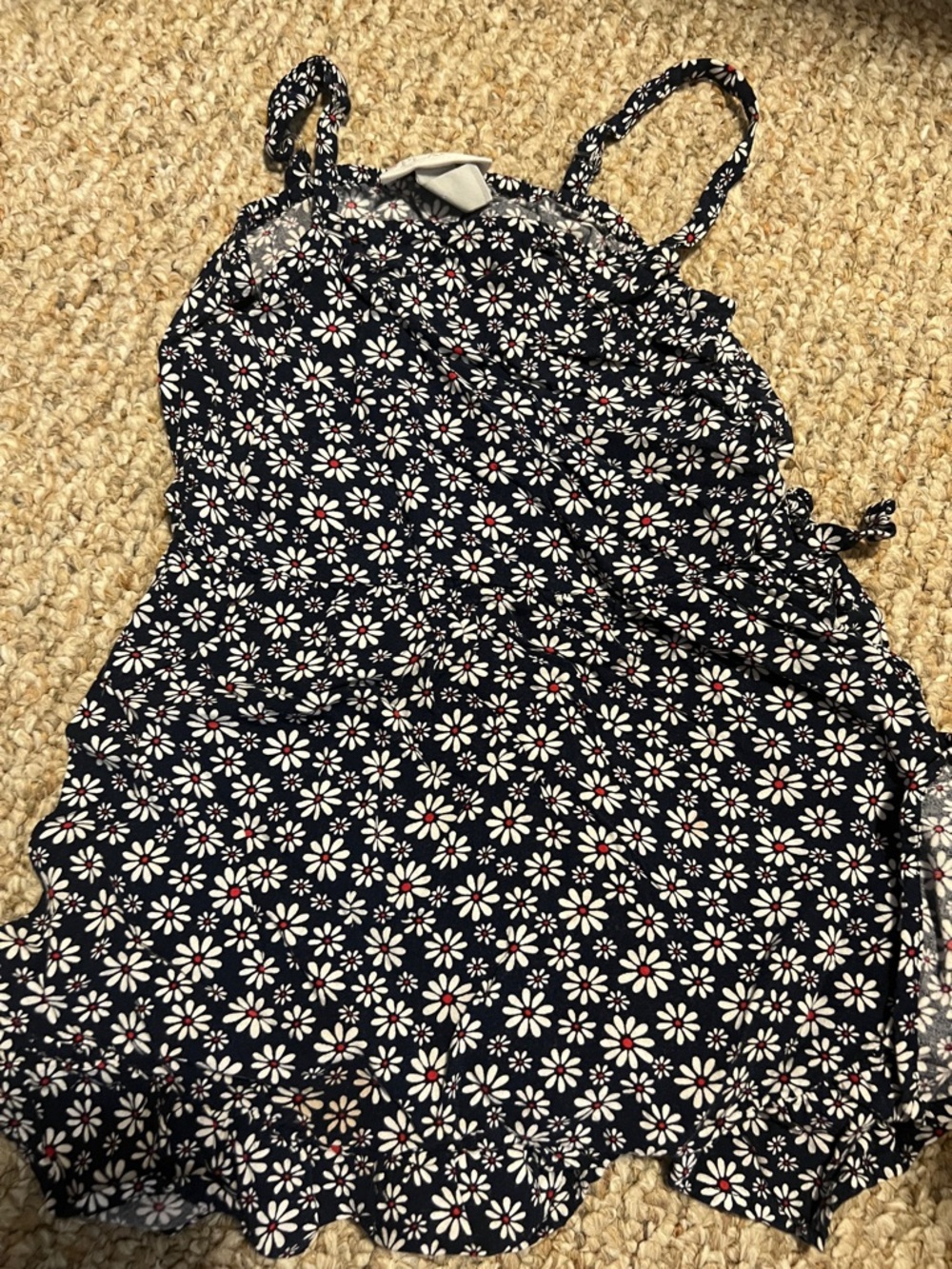 Place Navy Floral Daisy Dress with Red Accents